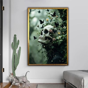 Floral Skull - Gothic Art Canvas Print  Beauty from Decay