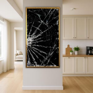 Broken Glass - Abstract Minimalist Canvas Print | Silver Fractures on Deep Black