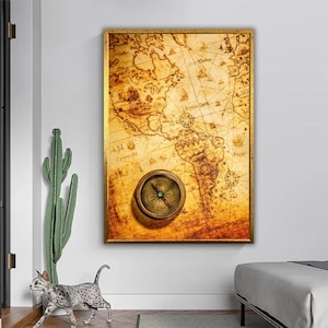Ancient Map & Compass - Vintage Style Canvas Print  Follow the Call of the Unknown