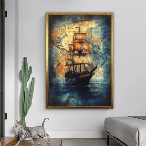 Voyage of Entdeckungsreise - Vintage Nautik Leinwand Druck Sage durch die Seiten der Zeit