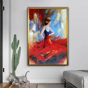 Leidenschaft in Bewegung – Flamenco Tänzerin im roten Kleid Ölgemälde