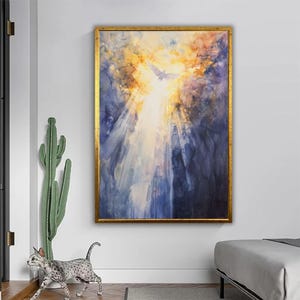 Heavenly Light – Dove in the Sky Watercolor Canvas Print