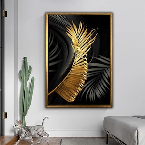 Gilded Palm – Nowoczesny, glamourowy wydruk na płótnie | Czarno-złota elegancja