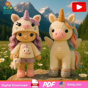 Unicorn Princess & Yuni Unicorn™ • 2-in-1 Deluxe Amigurumi Crochet Pattern Set — Pastel Magic Duo for Nursery Décor, unicorn decor gift