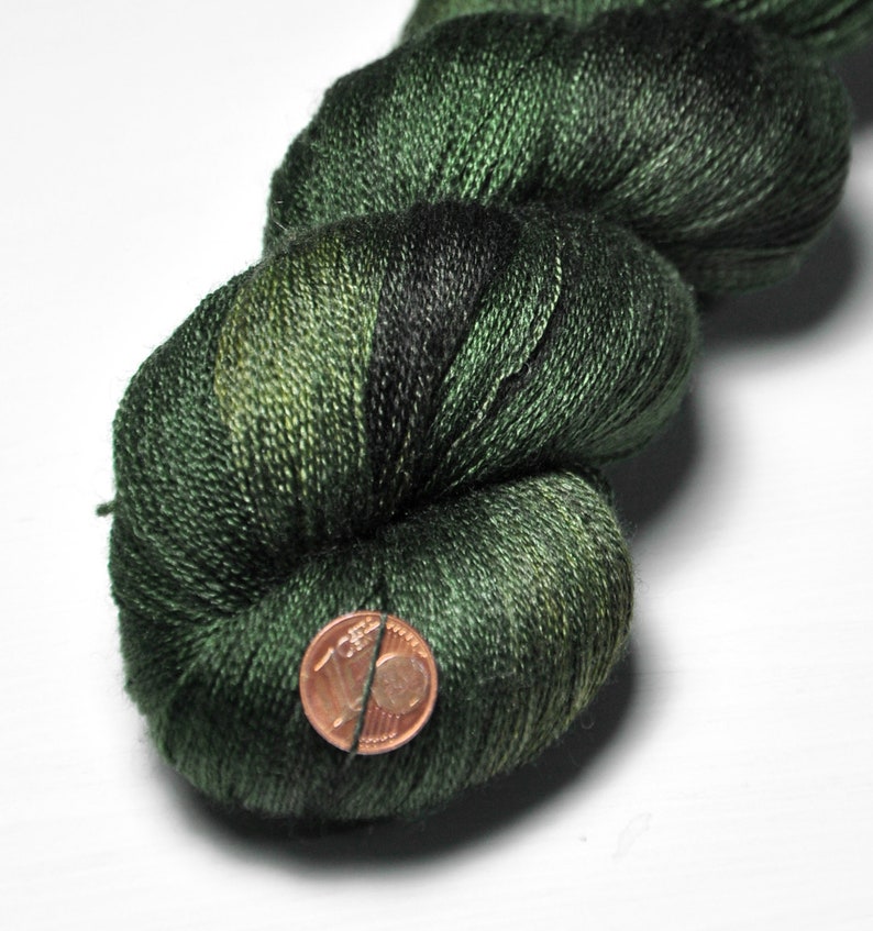 Impervious forest undergrowth OOAK Merino / Silk Cobweb Yarn Hand Dyed Yarn handgefärbte Wolle DyeForYarn image 4