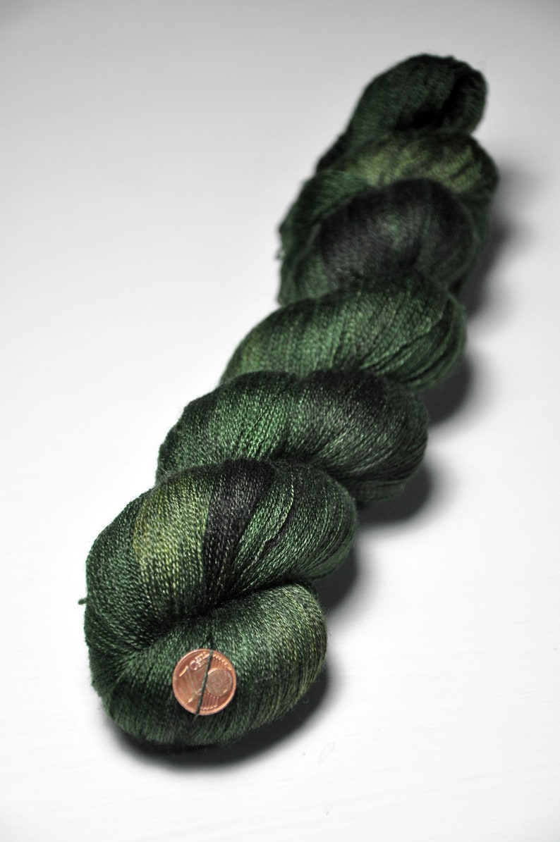 Impervious forest undergrowth OOAK Merino / Silk Cobweb Yarn Hand Dyed Yarn handgefärbte Wolle DyeForYarn image 3