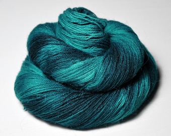 Falling into the Caribbean sea OOAK - Angora Lace Yarn by DyeForYarn - cruelty-free and limited - color: green teal