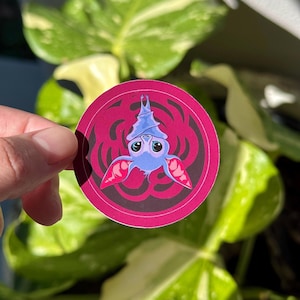Purple Bat Sticker - Red Background (3 pack), Gloss Stickers, Matte Stickers, Waterproof Stickers, Colourful Stickers, Water Bottle Stickers