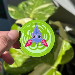 Purple Bat Sticker - Green Background (3 pack), Gloss Stickers, Matte Stickers, Waterproof Stickers, Colourful Stickers, Laptop Stickers