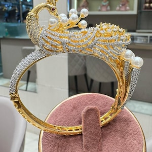 gold /silver plated peacock designed statement kada/ad kada/diamond kada