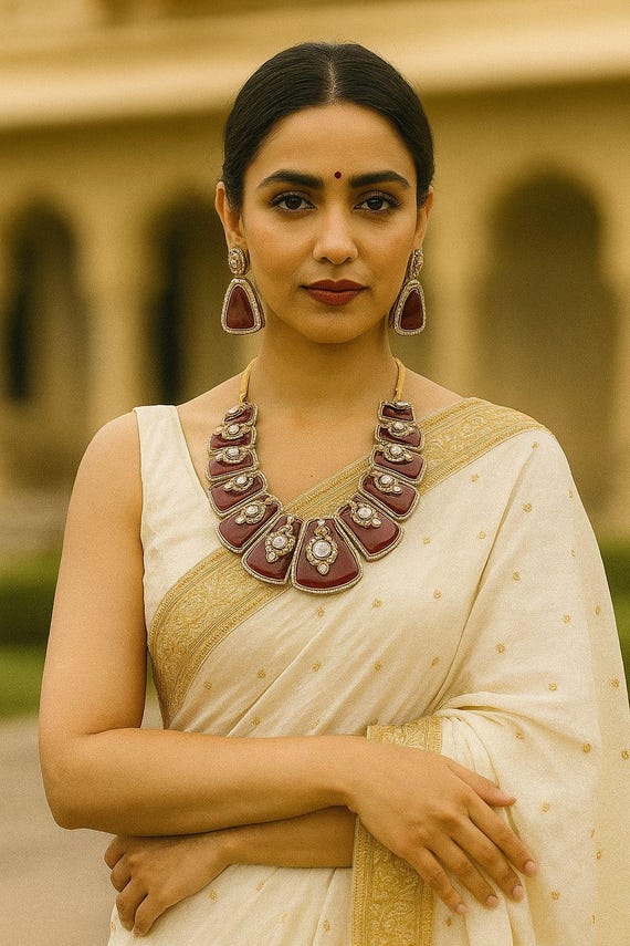 Sabyasachi celebrity designed statement necklace stunned with ad and  mossanite/doublets necklace set with earrings