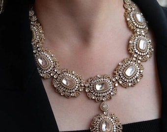 Sabyasachi inspired Uncut Kundan Bridal Set With Chaandbalis/Indian Bridal Jewelry Kundan Necklace / Indian Jewelry / Polki Jewelry