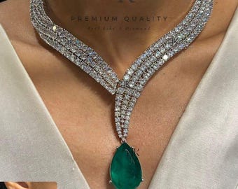 premium quality emerald green American diamond statement necklace set with earrings/ad necklace set/diamond necklace set