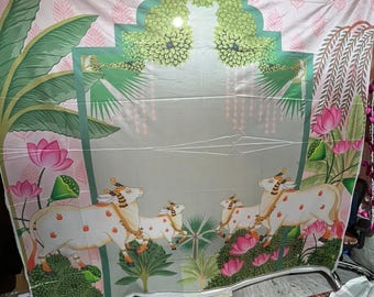 Conjunto menos 8*8 tela de fondo de vaca pichwai/paño de fondo de decoración de seeantham rosa pichwai/telón de fondo de inauguración de la casa