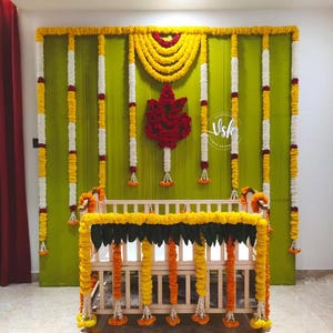 Set di fondali Ganpati 8*8 con motivo a calendula e ritaglio di Ganesh/decorazione per inaugurazione della casa/decorazione per fondale