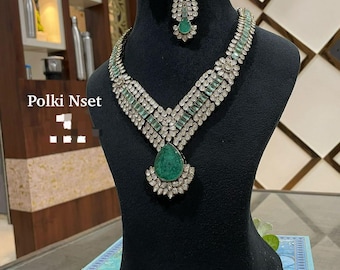 Sabyasachi inspirierte Mossanit Halskette mit Ohrringen / viktorianischen Halskette Set