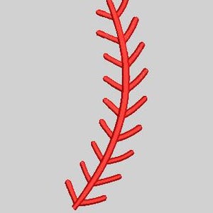 May include: A curved, red baseball stitch design against a light gray background. The stitch is composed of a series of angled, parallel lines, creating a textured, embroidered appearance. This design is suitable for sports-themed crafts.