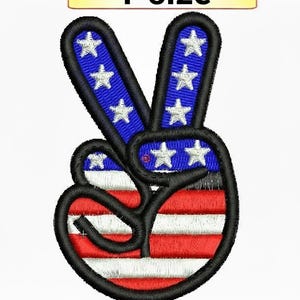 Peace Sign Embroidery Patch: American Flag Patriotic Applique (Digital Download, 4x4 inches)