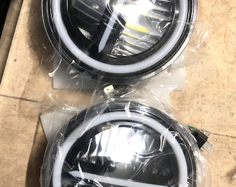 Faros LED redondos de 7 pulgadas con Angel Eyes (par) / Luces altas y bajas / Compatibles con Suzuki Samurai, SJ410, SJ413, Sierra, Jimny JA11 / Jeep 4x4
