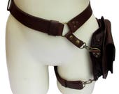 Chocolate and Antique Brass Leather Thigh Holster Bag - ENTERPRISE
