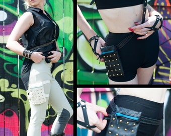 STUDDED GARTER BAG Leather Thigh Holster Pouch