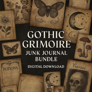 Gothic Grimoire Junk Journal Kit, Dark Academia Printable Pages & Ephemera, Digital Download, Mystical Scrapbook Supply