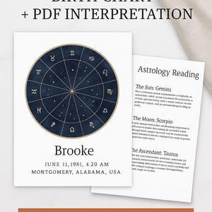 Carte d'astrologie personnalisée avec lecture de PDF, rapport numérique personnalisé du zodiaque