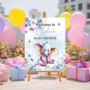 Blue Elephant Baby Shower Sign for Boy, Printable Welcome Poster, Editable Baby Shower Template, It’s a Boy Sign, Instant Download