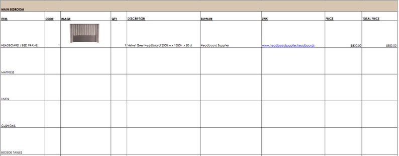 FF&amp;E Schedule Template CUSTOMISABLE Fittings, Fixtures Equipment ...