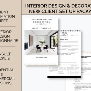 Interior Design New Client Set Up | CUSTOMISABLE | Client Information Tracking, Consult Checklist, Questionnaire Residential & Commercial