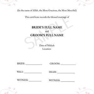 Plantilla editable de certificado Nikkah, certificado de matrimonio islámico, descarga instantánea
