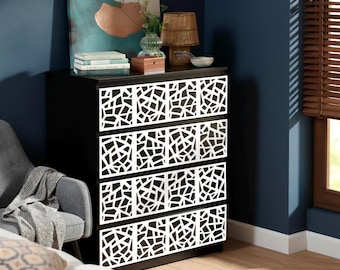 Abstraktes Mosaik Holz Overlay für IKEA Malm Kommode | Dekorative HDF-Möbelplatten | Modernes minimalistisches Fassaden-Upgrade