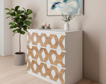 Fluid Drops Wood Overlay for IKEA Malm Dresser | Decorative HDF Furniture Panels | Organic Modern Design