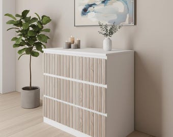 18pcs.  Minimalist Wooden Dresser Upgrade Kit | Furniture Slat Overlays for IKEA Malm | Peel & Stick Wood Strips | Modern Furniture Facade