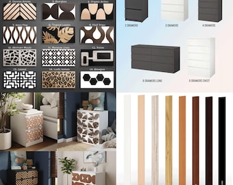 Modern Wood Slat Overlay Kit for Dressers | Peel & Stick Furniture Panels | Upgrade for IKEA Malm | Decorative Wooden Facade Strips