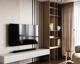 Juego de 18 piezas - Listones decorativos de pared, rayas de madera 3D / Paneles de pared decorativos para interiores modernos / Arte de pared minimalista en varios colores