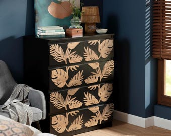 Tropical Leaves Wood Overlay for IKEA Malm | Decorative HDF Furniture Panels | Nature Inspired Design