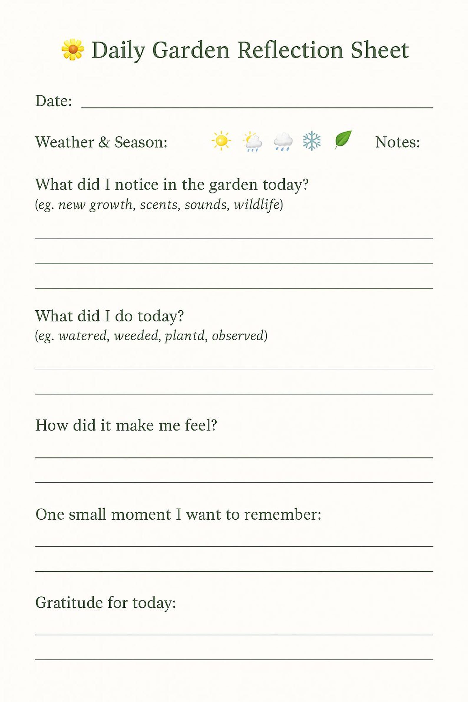 Daily Garden Reflection Sheet – Printable Mindful Gardening Journal Page - Etsy