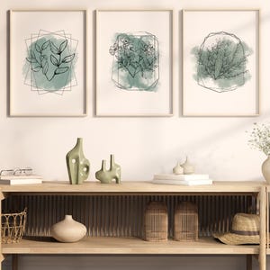 sage green wall art, botanical wall art digital download printable wall art, botanical print set, 3 piece wall art, botanical line art