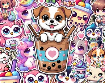 Kawaii Bubble Tea Sticker Pack | Cute Animals (Digital Download)