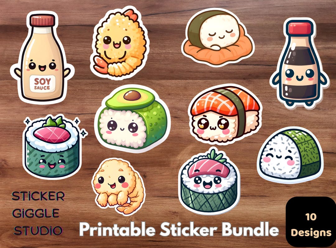 Kawaii Sushi Stickers PNG Bundle, Cute Food Stickers (digital) - Etsy