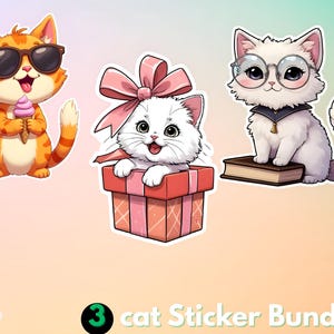Cute Cat Stickers, Kawaii Cat Sticker Pack ,funny Mini Vinyl Stickers with Cartoon Cats , Retro Sticker– Perfect for Laptops ,notebook, mugs