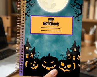 Portada de cuaderno con diseño de calabaza de Halloween (descarga digital)