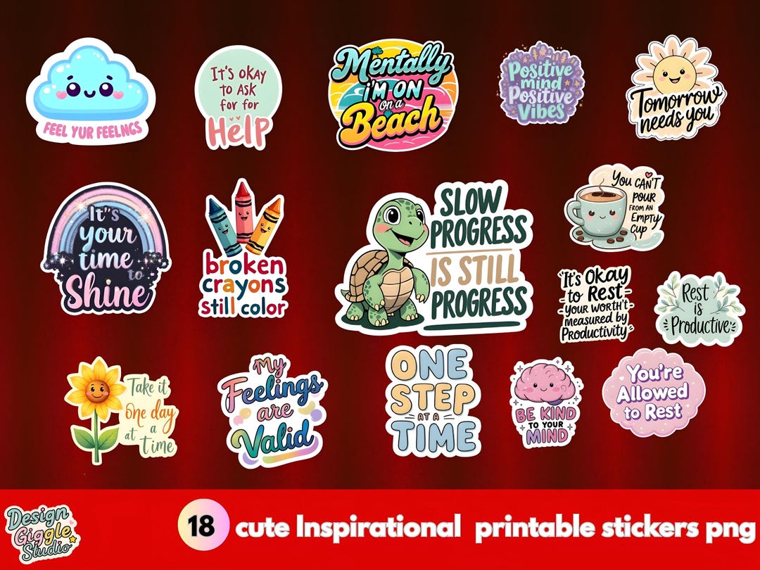 Mental Health Sticker Bundle: Inspirational Quotes, Printable PNG ...