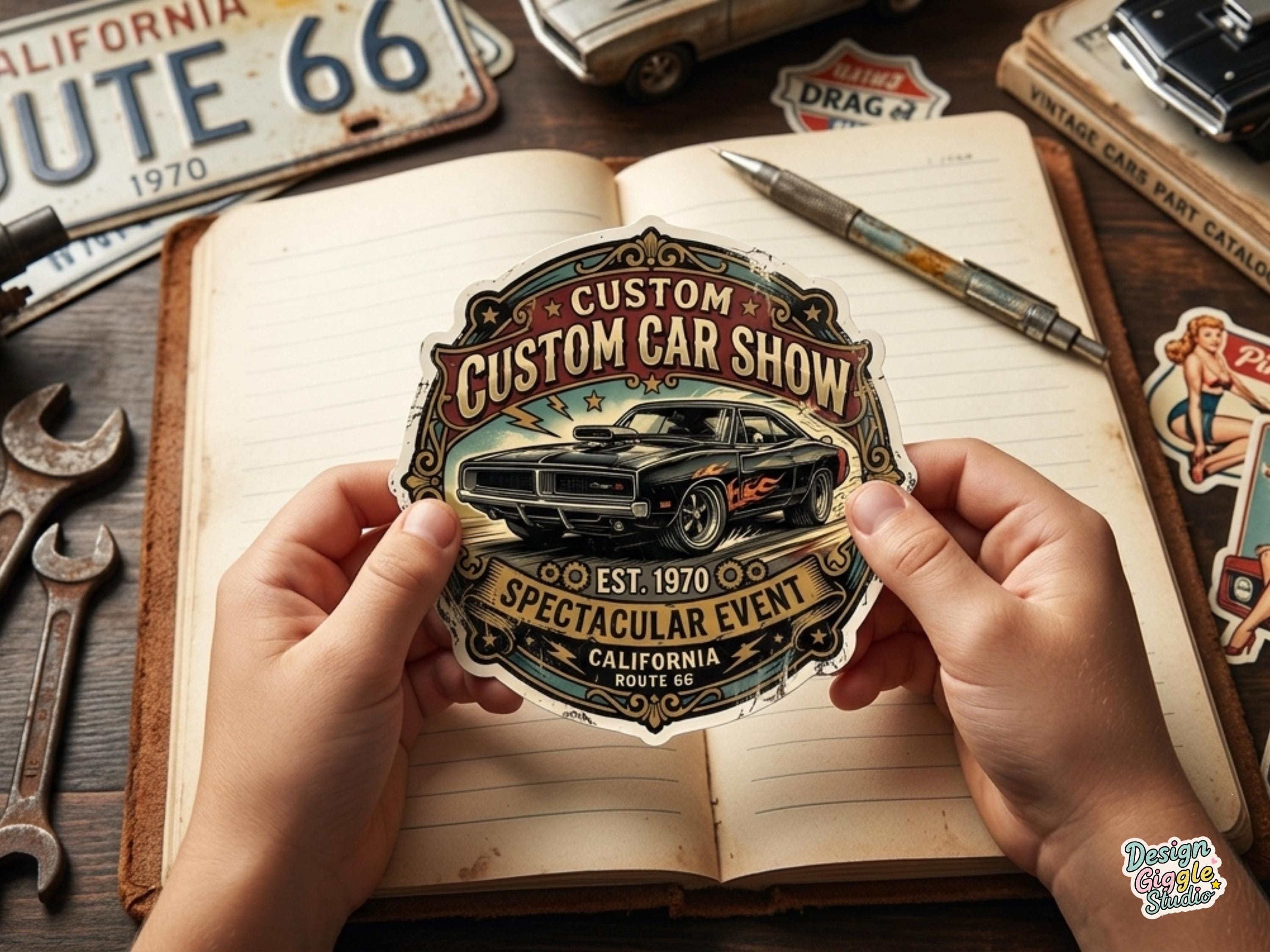 Vintage Car Sticker Pack, Classic American Car, Retro Muscle Car , Car ...