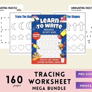 Tracing Worksheets Kindergarten Preschool ABC Tracing Book Printable Handwriting Practice Learning Numbers Lines Shapes Instant Download