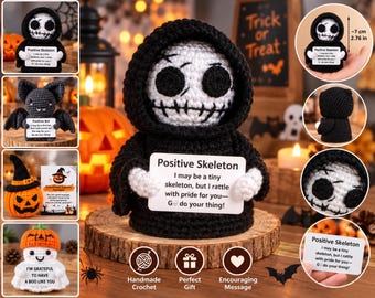 Crochet Halloween Doll, Emotional Support Doll, Handmade Crochet Gift, Funny Knitted Doll, Spooky Desk Decor, Cute Halloween Gift Idea