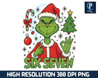 Funny Six Seven Meme Christmas Green Guy PNG: Viral Joke Design (300 DPI)