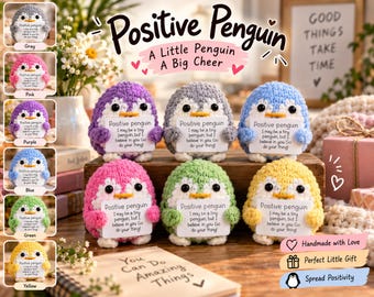 Crochet Penguin Plush, Emotional Support Gift, Positive Penguin, Mini Plush, Cute Desk Decor, Handmade Gift, Penguin Gift for Friend