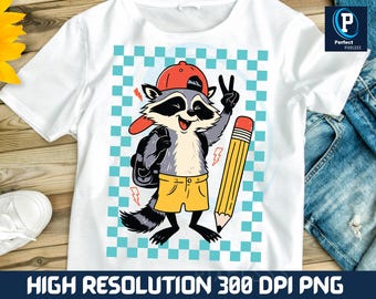 Raccoon Back to School PNG: Boy's First Day Design (Digital Download